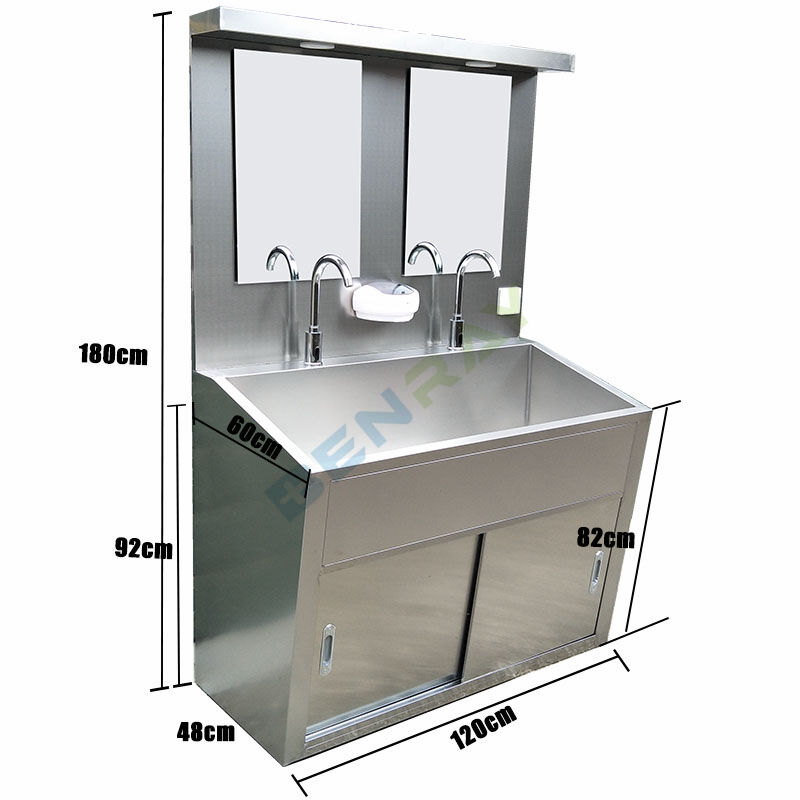 Stainless Steel induction faucet Wash Sink for 2 people with mirror and LED lamp